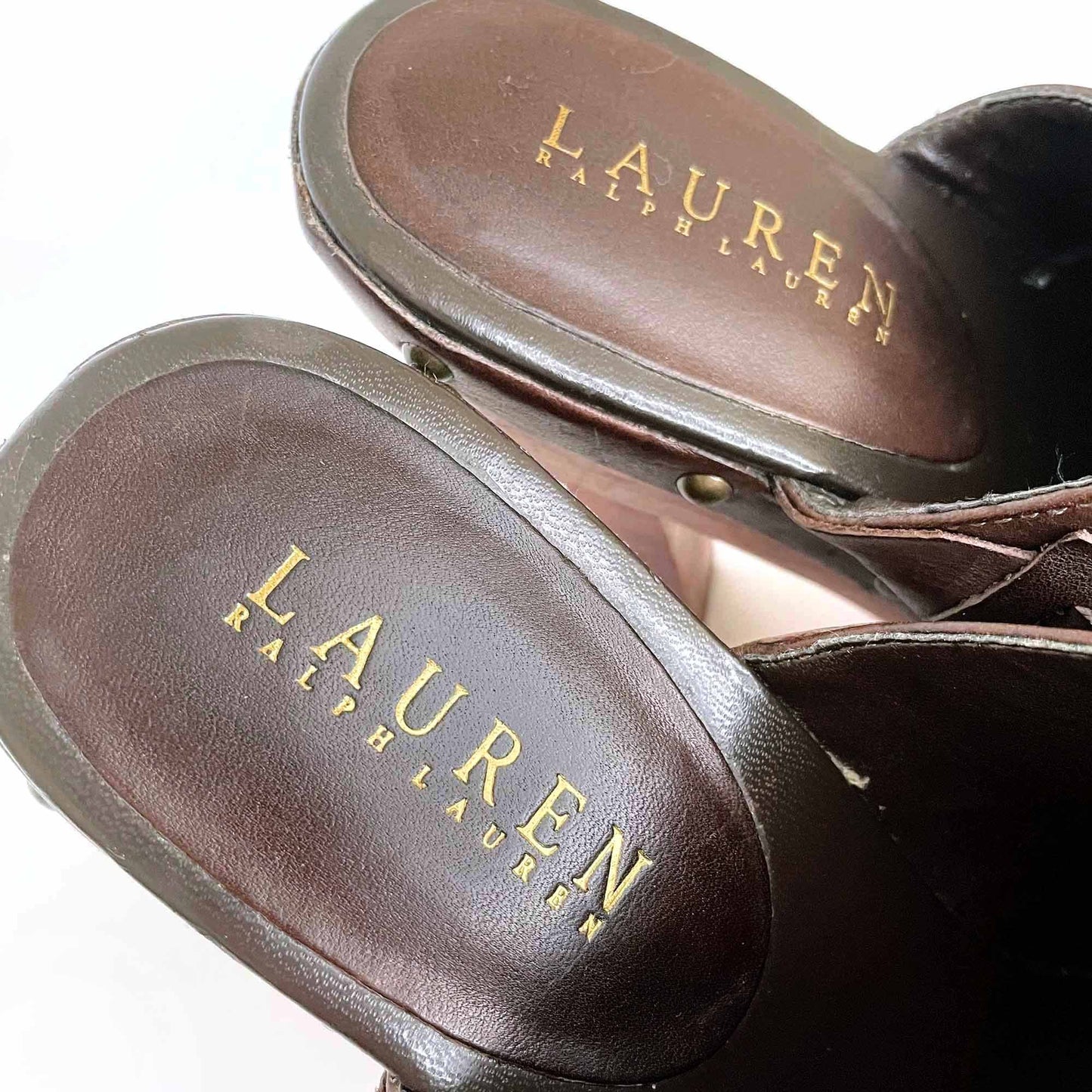 lauren ralph lauren brown leather studded clogs - size 8