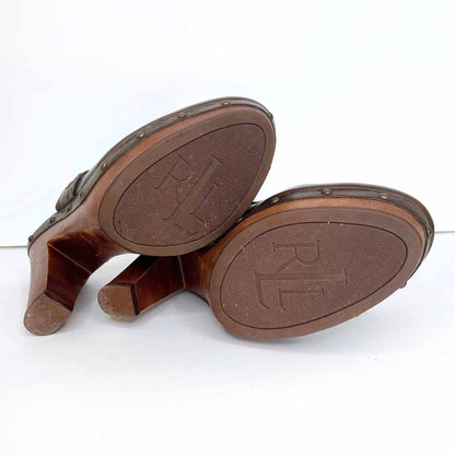 lauren ralph lauren brown leather studded clogs - size 8