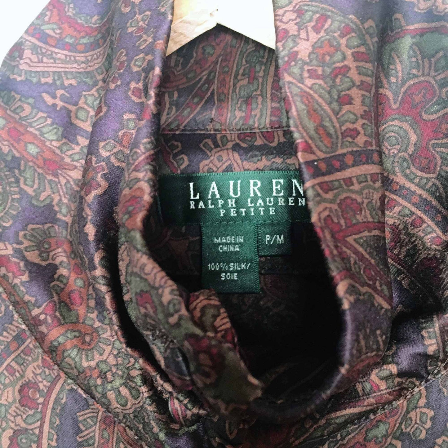 Lauren Ralph Lauren silk paisley high neck blouse - size Small Petite
