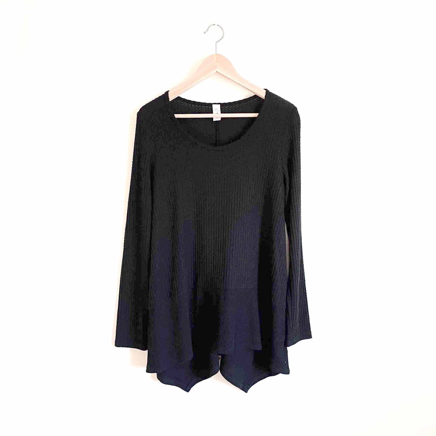 anthropologie lazy saturday black long sleeve waffle thermal - size medium