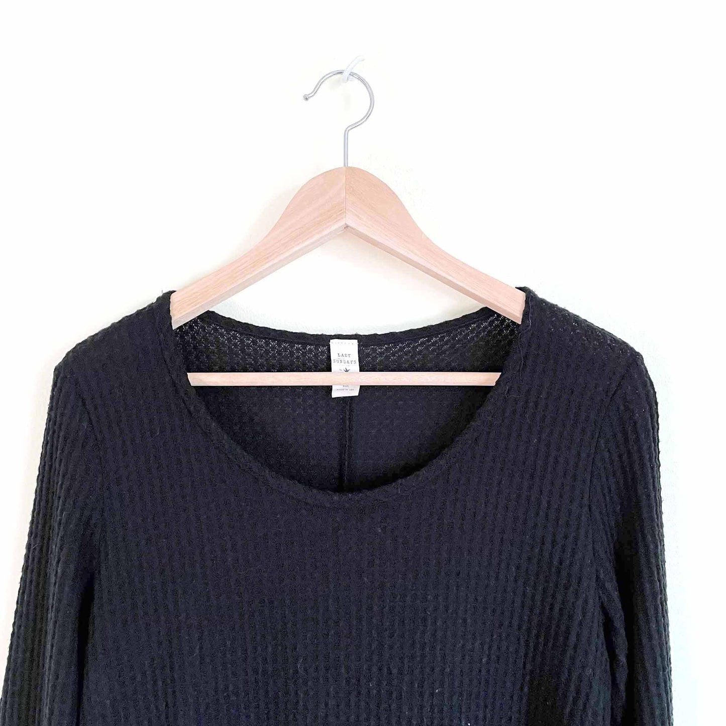 anthropologie lazy saturday black long sleeve waffle thermal - size medium