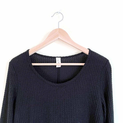anthropologie lazy saturday black long sleeve waffle thermal - size medium