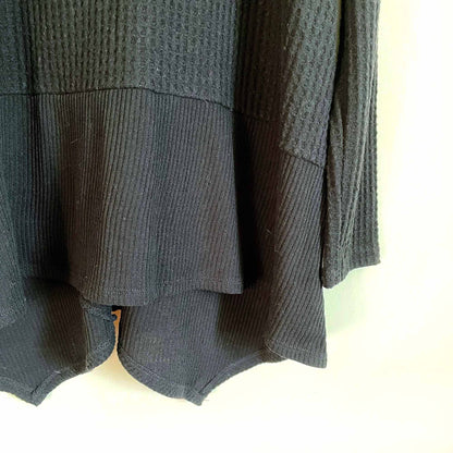 anthropologie lazy saturday black long sleeve waffle thermal - size medium