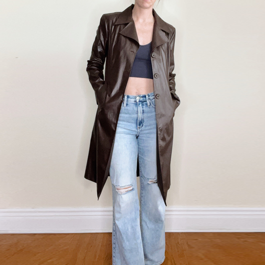 vintage y2k le chateau faux leather duster jacket - size medium