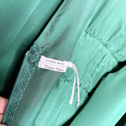leon max special edition green silk goddess dress - size 10