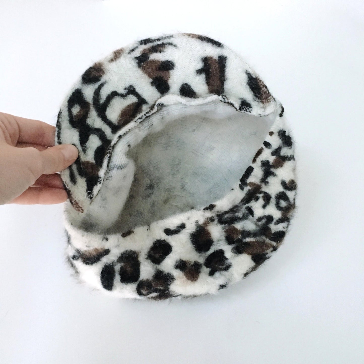 vintage leopard angora peaked beret