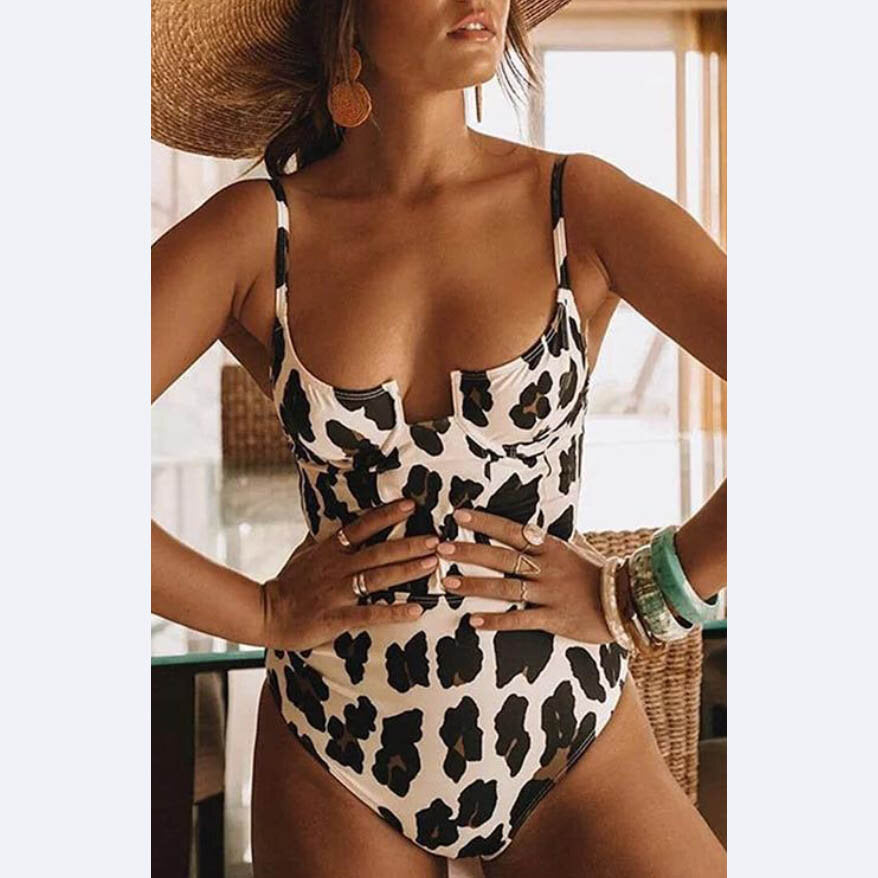 NWOT Nancy Lay one piece leopard swim suit - size Small