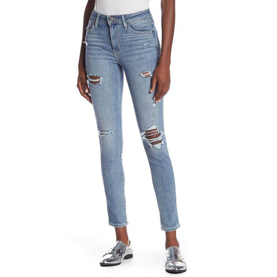 levi's 721 high rise light wash distressed skinny jeans - size 26