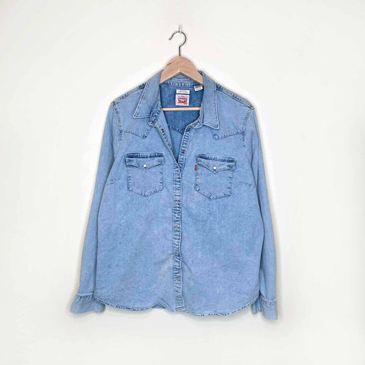 levi's ultimate western snap button stretch denim shirt - size 2xl