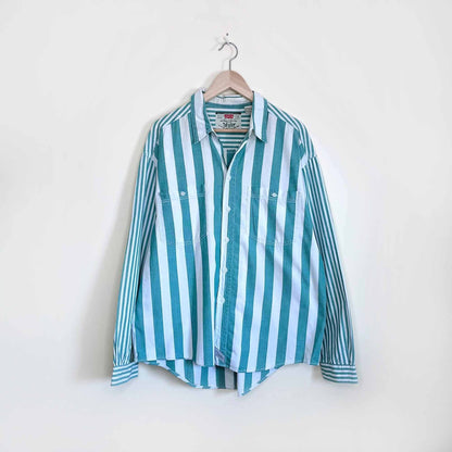 vintage levi's green stripe button down shirt - size large
