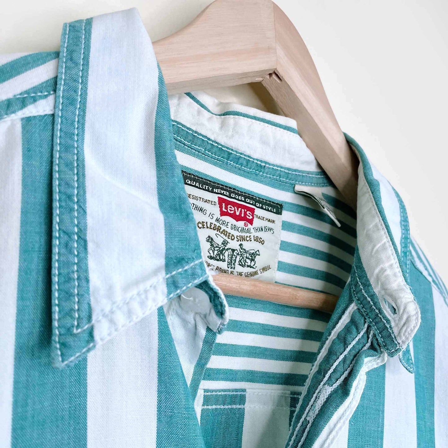 vintage levi's green stripe button down shirt - size large