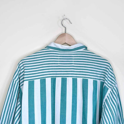 vintage levi's green stripe button down shirt - size large