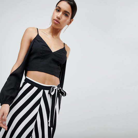 parallel lines cold shoulder crop top - size small