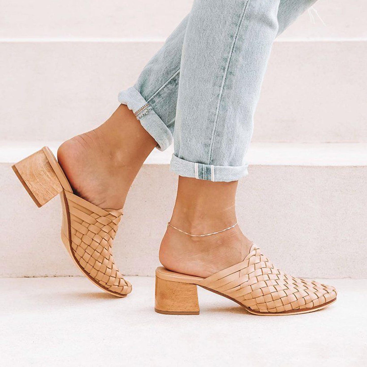 liberté bondi cream woven heeled mule - size 8