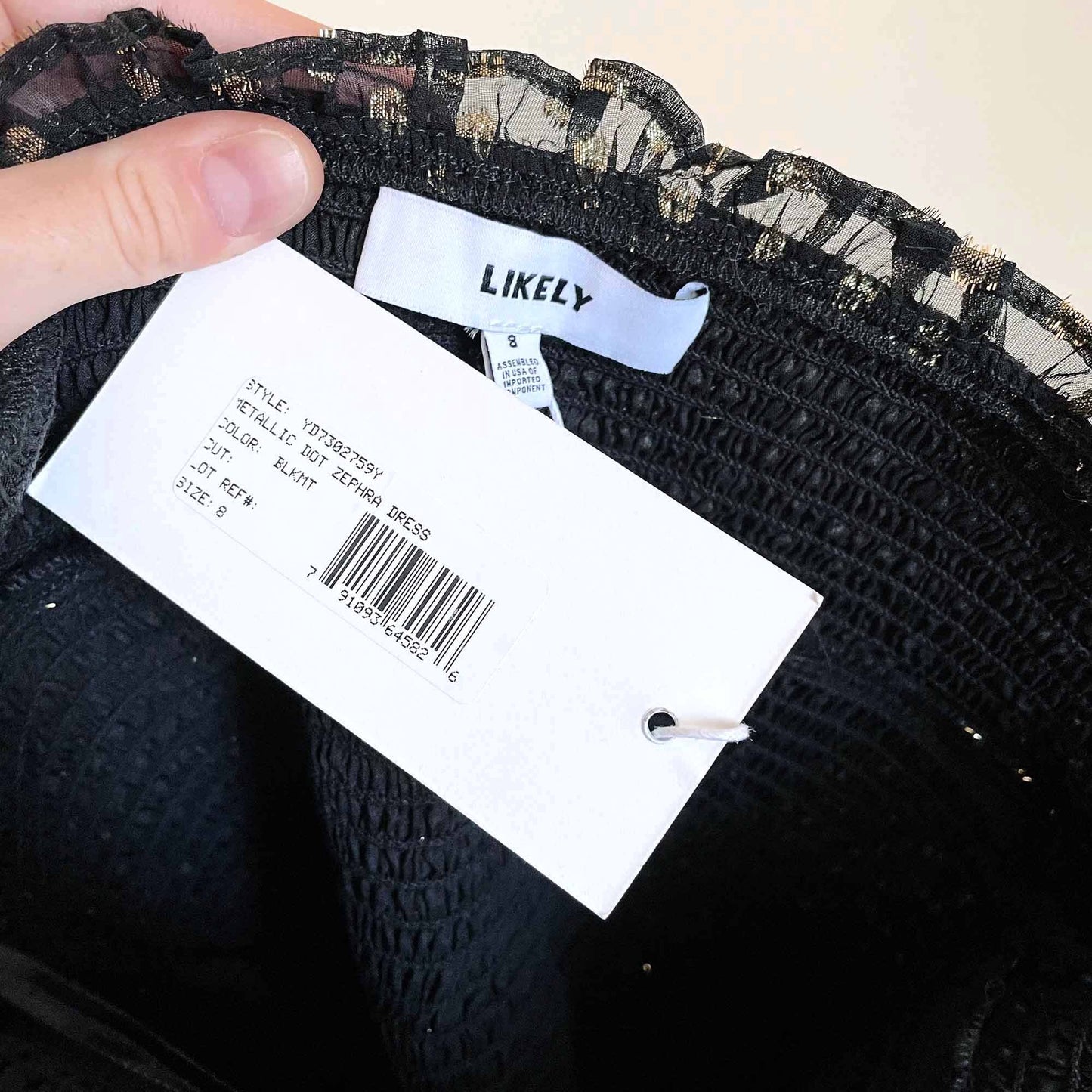 nwt Likely Metallic rain dot smocked zephra dress - size 8