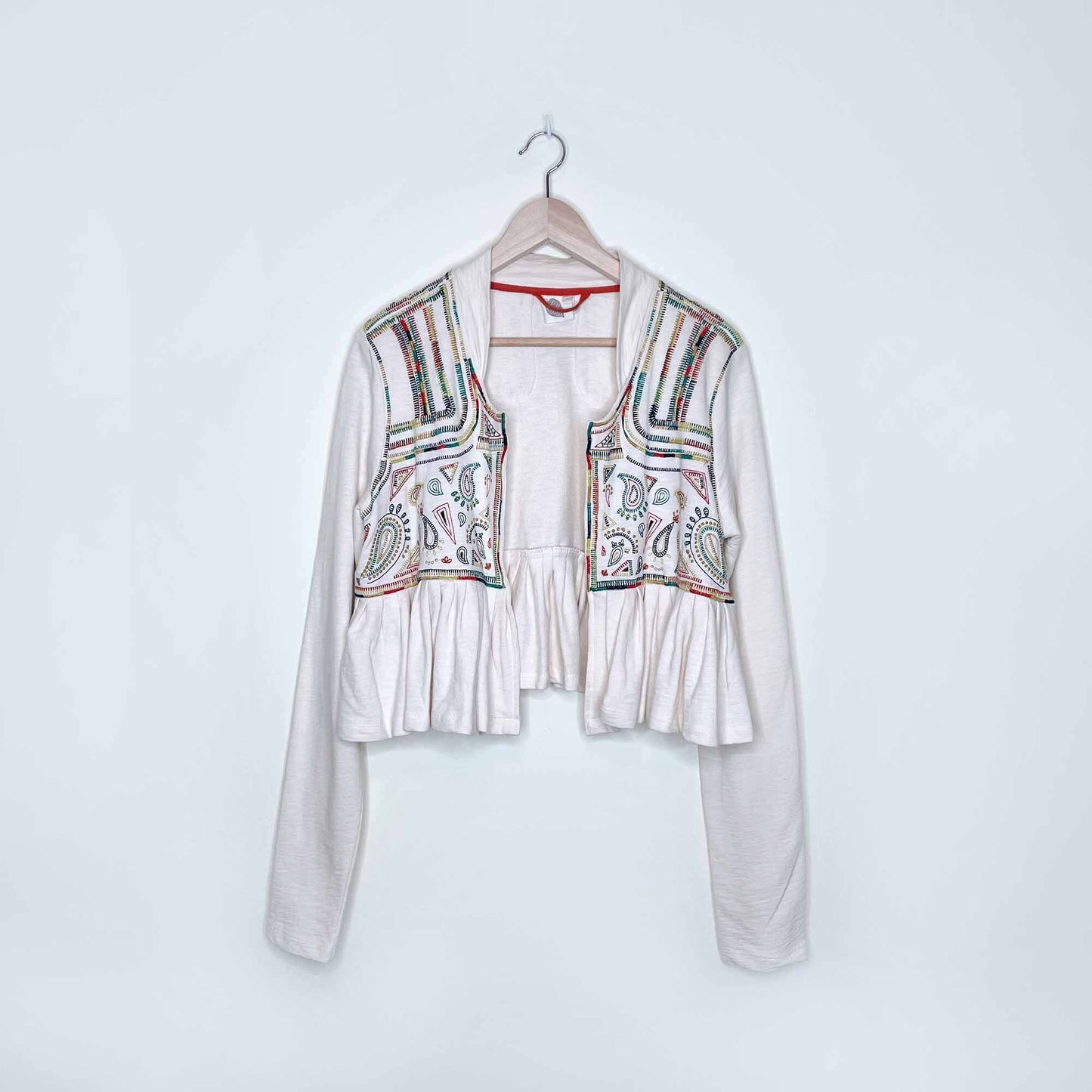 anthropologie lilka boho embroidered peplum jacket - size large