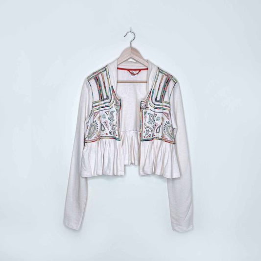 anthropologie lilka boho embroidered peplum jacket - size large