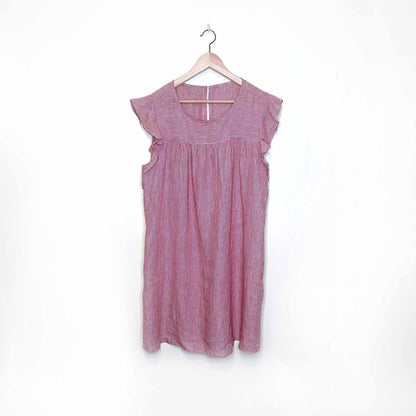 red striped flutter sleeve linen dress - size medium