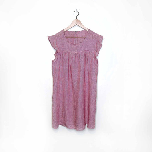 red striped flutter sleeve linen dress - size medium