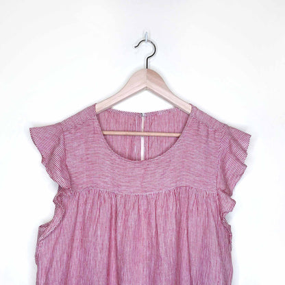 red striped flutter sleeve linen dress - size medium