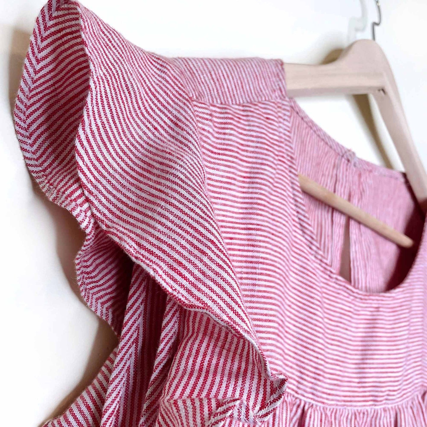 red striped flutter sleeve linen dress - size medium