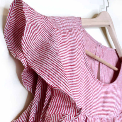 red striped flutter sleeve linen dress - size medium
