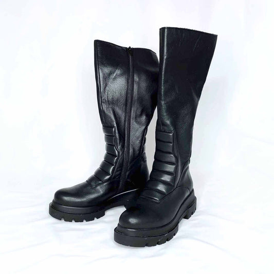 l'intervalle black tall moto chunky sole platform leather boots - size 38