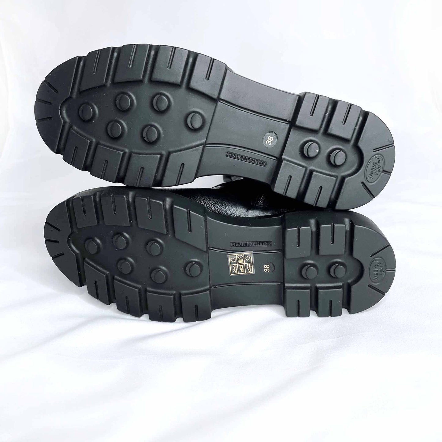 l'intervalle black tall moto chunky sole platform leather boots - size 38