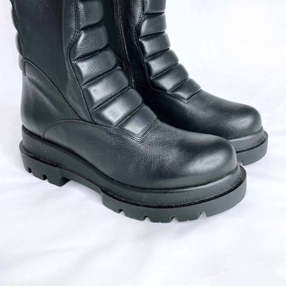 l'intervalle black tall moto chunky sole platform leather boots - size 38