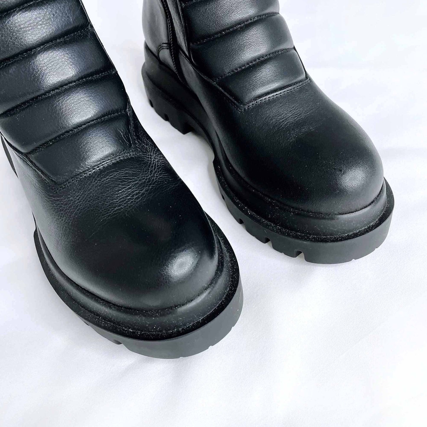 l'intervalle black tall moto chunky sole platform leather boots - size 38