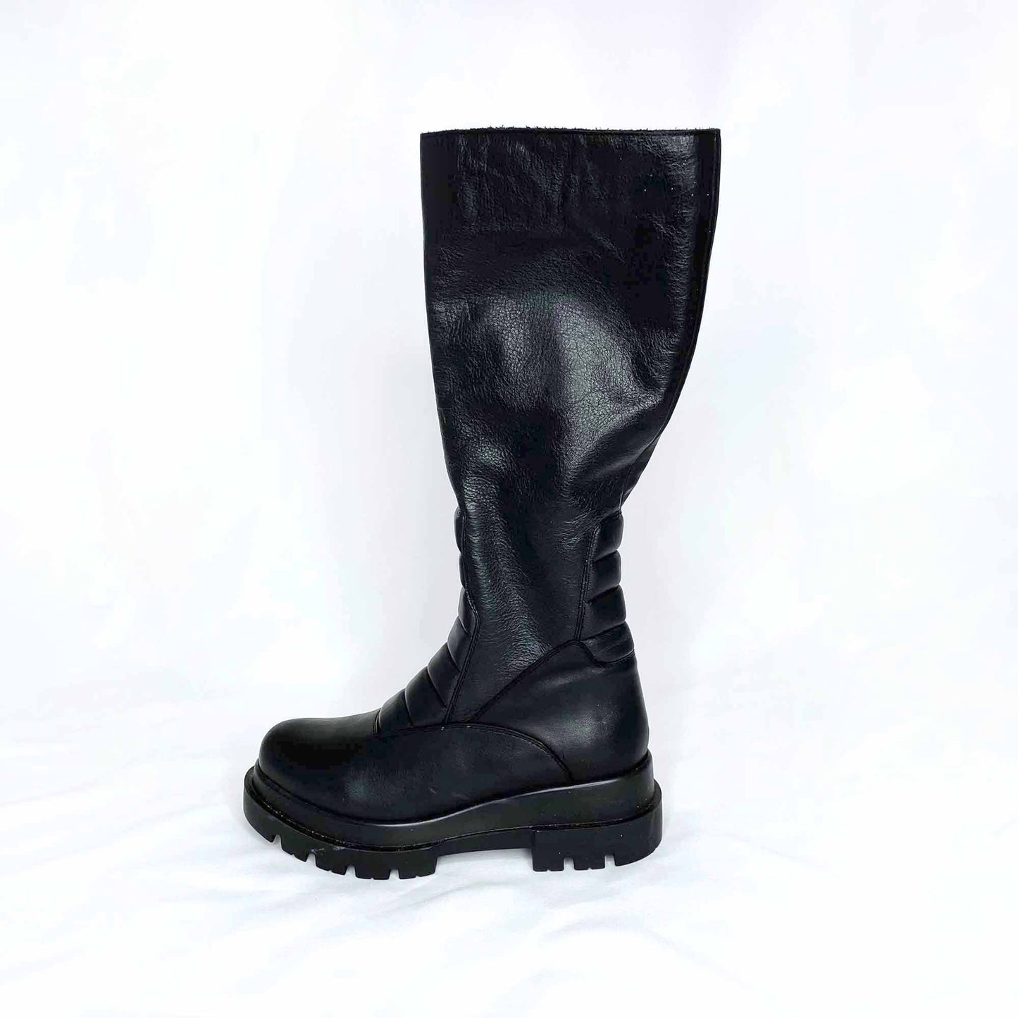 l'intervalle black tall moto chunky sole platform leather boots - size 38