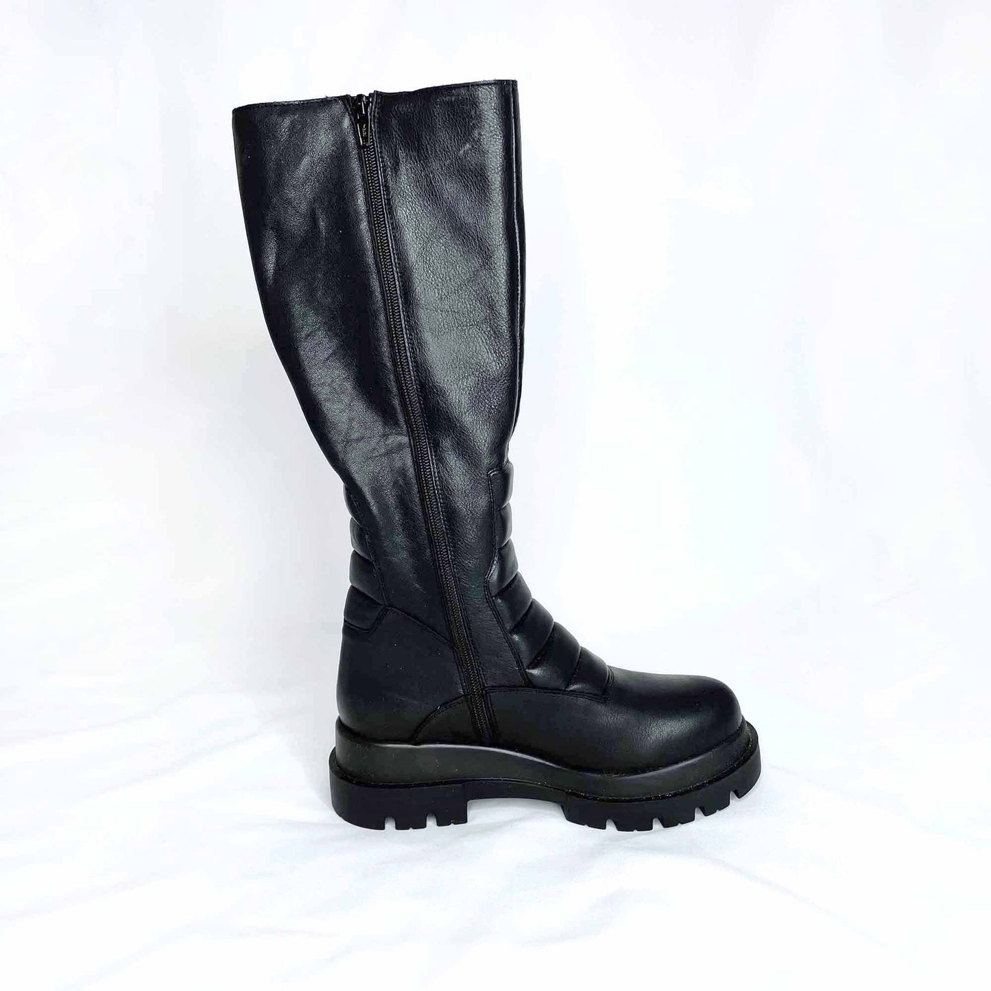 l'intervalle black tall moto chunky sole platform leather boots - size 38