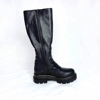 l'intervalle black tall moto chunky sole platform leather boots - size 38