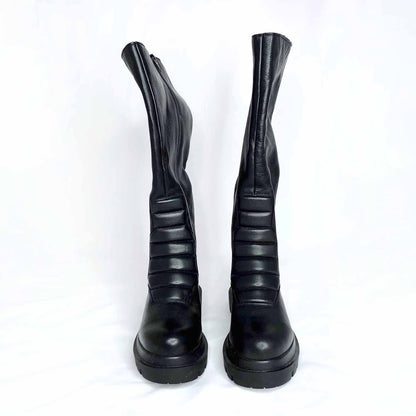 l'intervalle black tall moto chunky sole platform leather boots - size 38