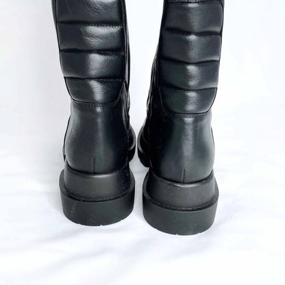 l'intervalle black tall moto chunky sole platform leather boots - size 38