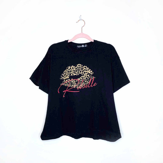 boohoo rebelle leopard lips tee - size 14