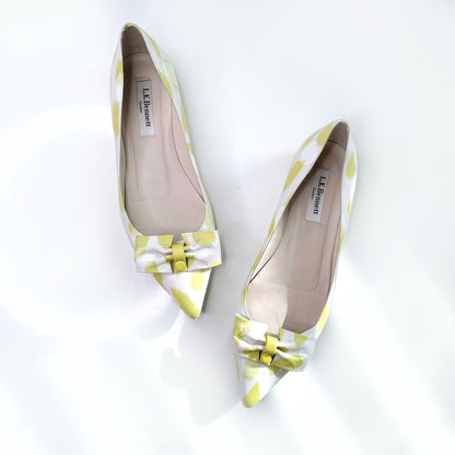 lk bennett lime green leather irani bow flats - size 37