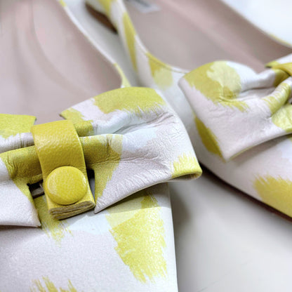 lk bennett lime green leather irani bow flats - size 37