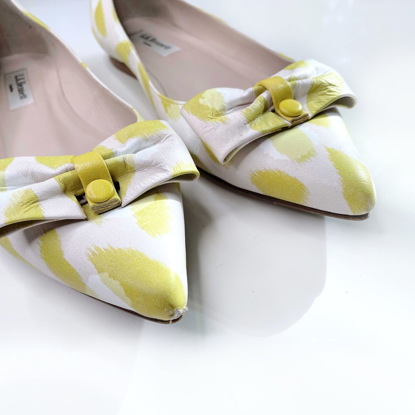 lk bennett lime green leather irani bow flats - size 37