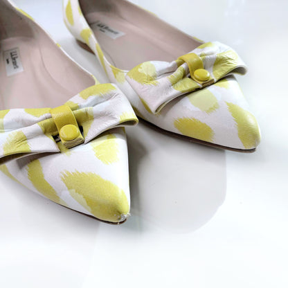 lk bennett lime green leather irani bow flats - size 37
