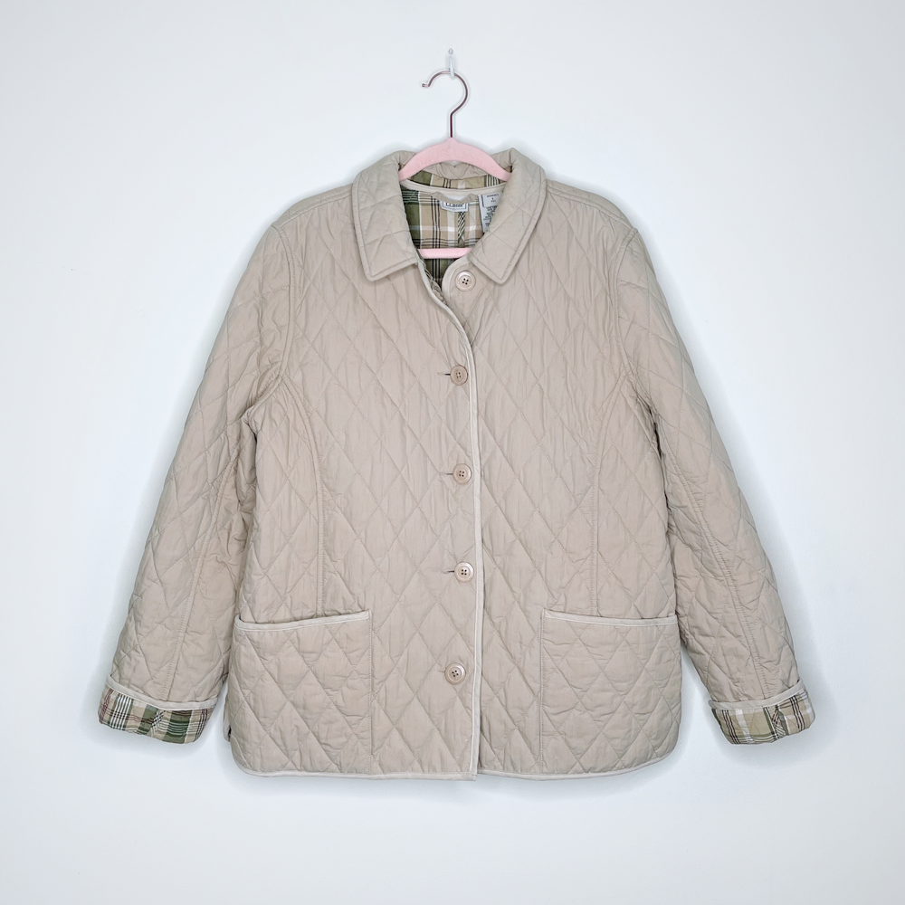 ll bean diamond quilted riding jacket with suede trim - size large