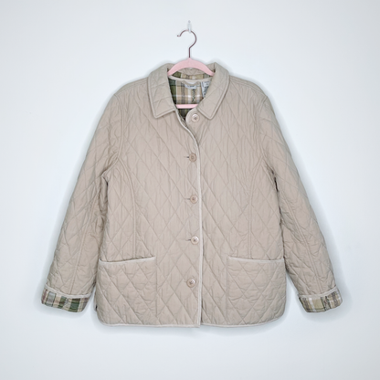 ll bean diamond quilted riding jacket with suede trim - size large