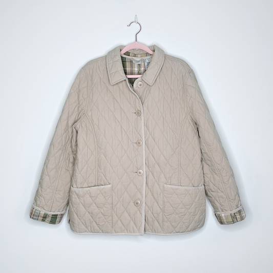 ll bean diamond quilted riding jacket with suede trim - size large