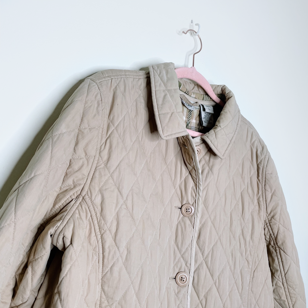 ll bean diamond quilted riding jacket with suede trim - size large