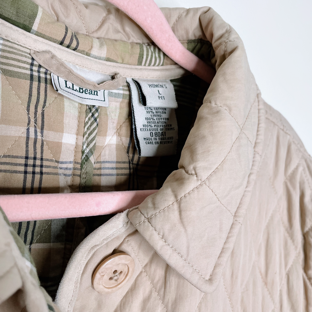 ll bean diamond quilted riding jacket with suede trim - size large