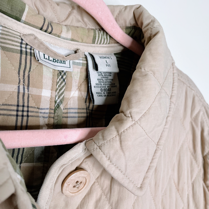 ll bean diamond quilted riding jacket with suede trim - size large