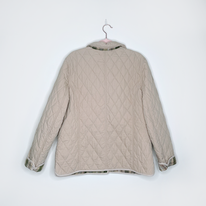 ll bean diamond quilted riding jacket with suede trim - size large