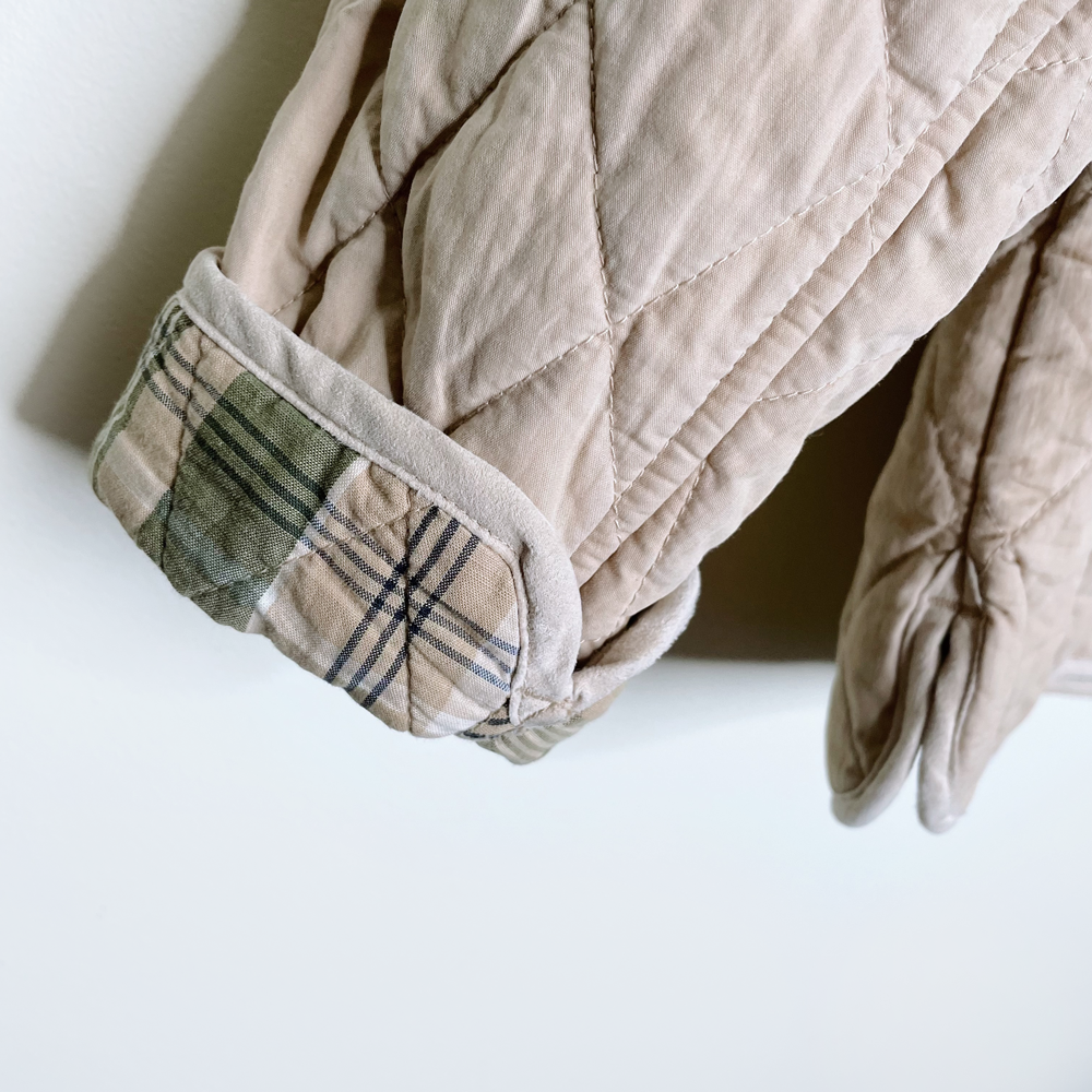 ll bean diamond quilted riding jacket with suede trim - size large