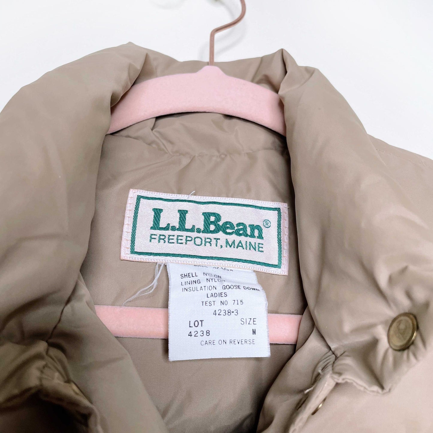 vintage 1980's ll bean tan down puffer vest - size medium