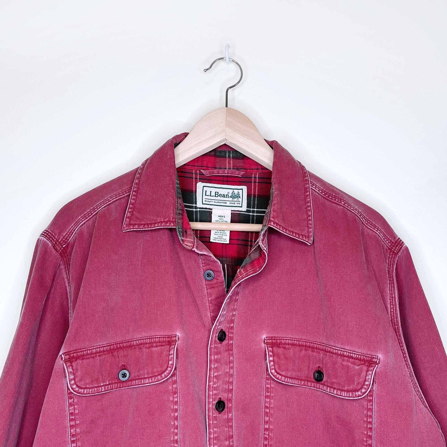 vintage 90's ll bean flannel lined button down chore shirt - size large tall